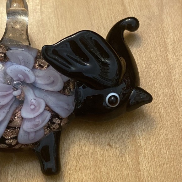 Black Elephant & Pink/Gold Flower Hand Blown Art Glass Lampwork Pendant - Picture 3 of 5